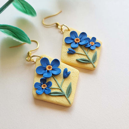 Forgetmenot flower polymer clay earrings handmade jewelry gift for her