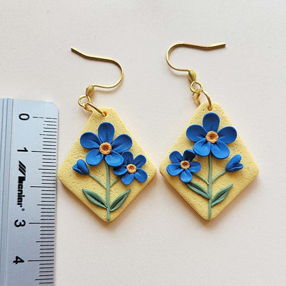 Forgetmenot flower polymer clay earrings handmade jewelry gift for her