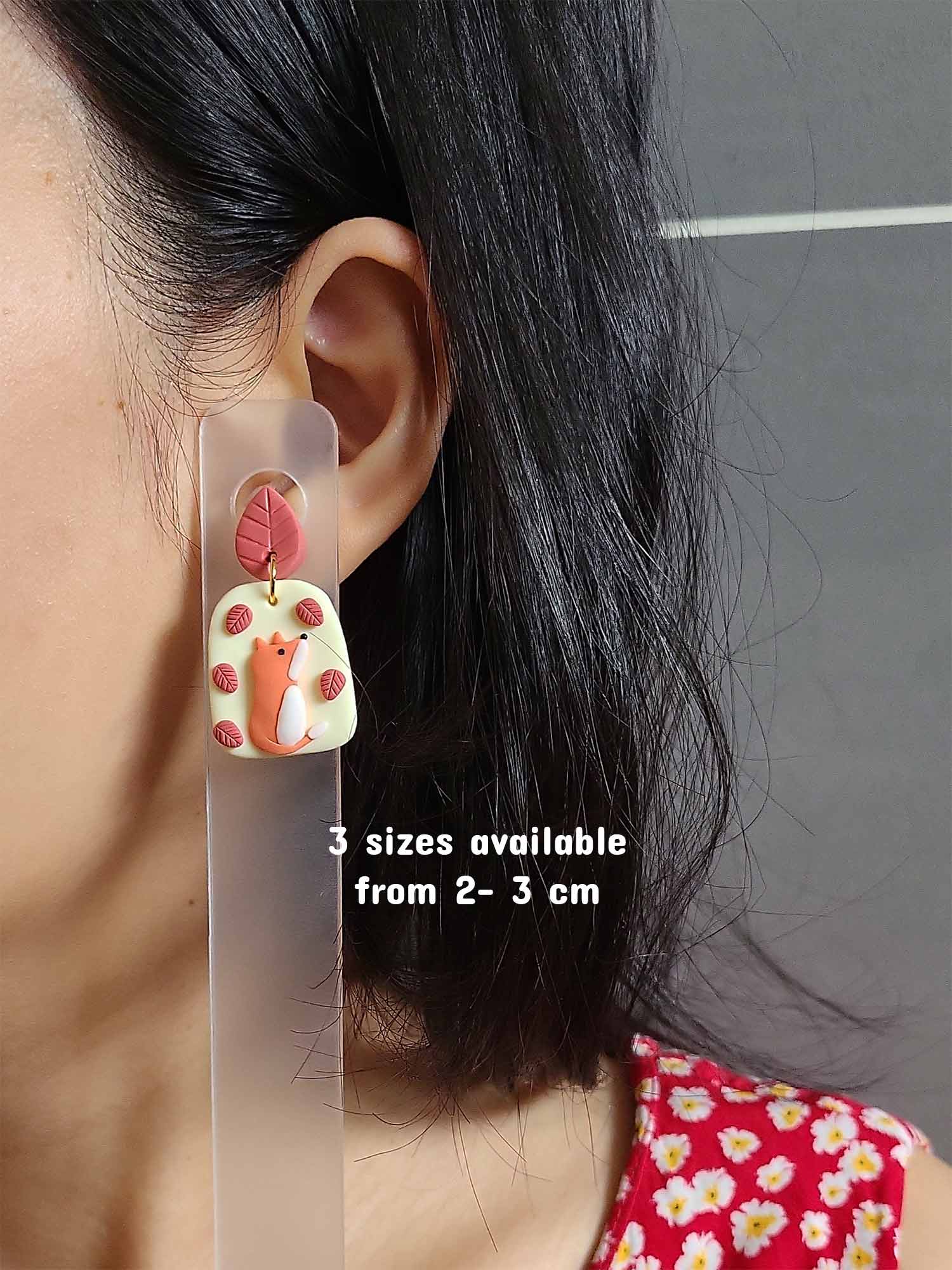 Fall leaf fox polymer clay earrings