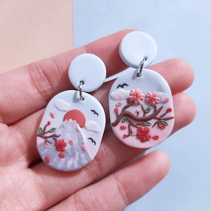 Fuji mountain earrings polymer clay