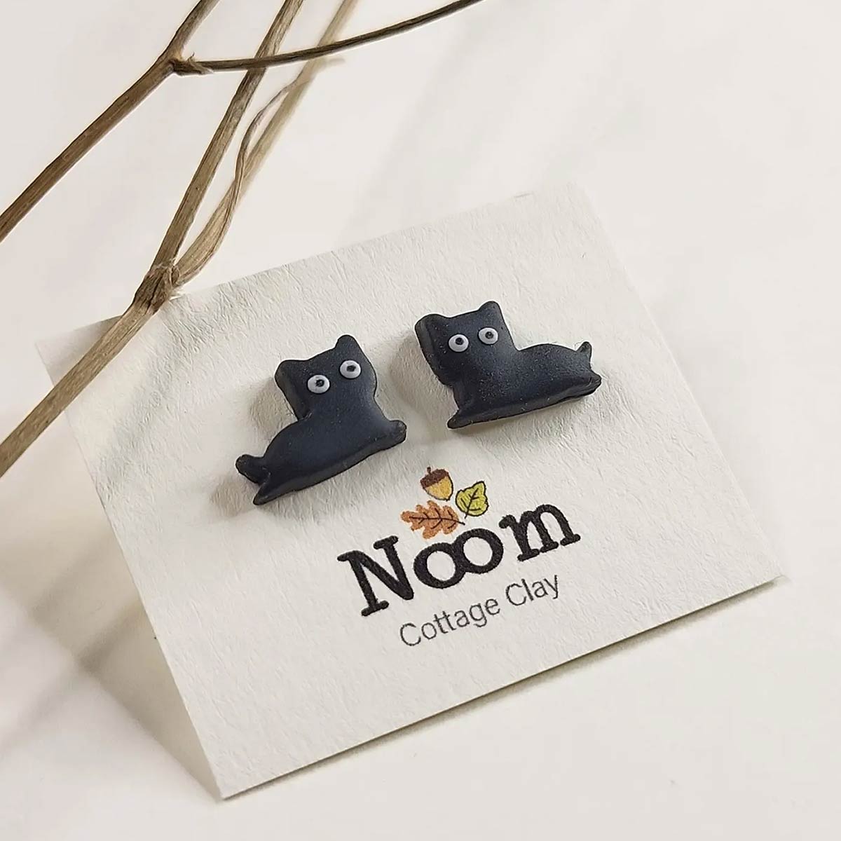 Cute black cat stud earrings handmade