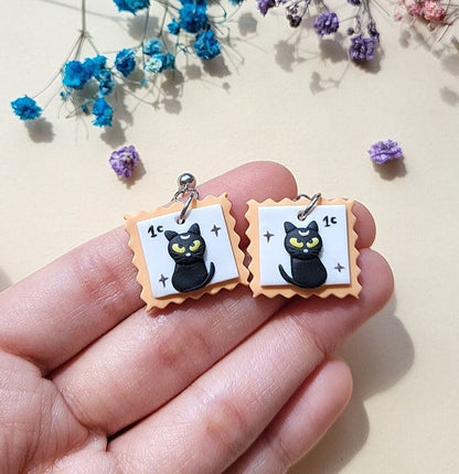 Halloween cat earrings polymer clay