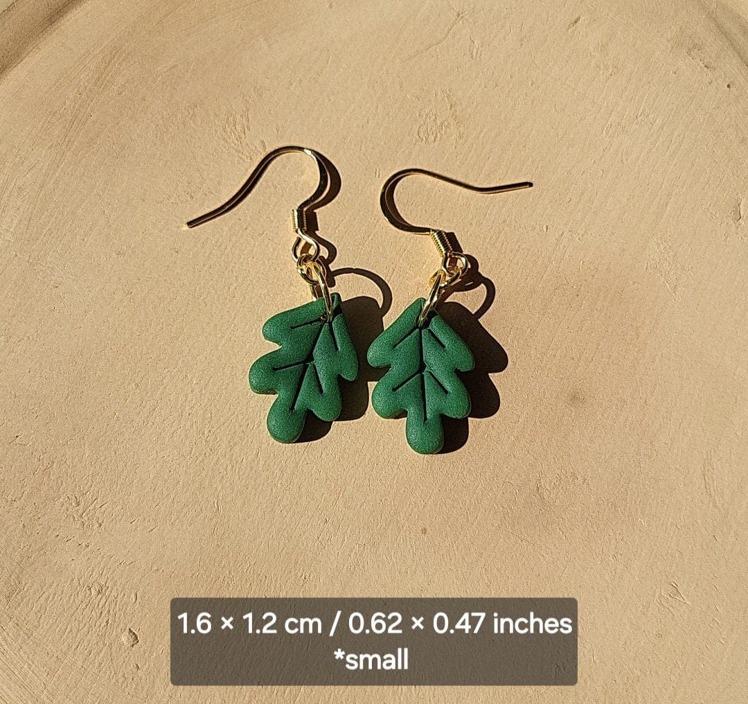 Dark green oak leaf earrings