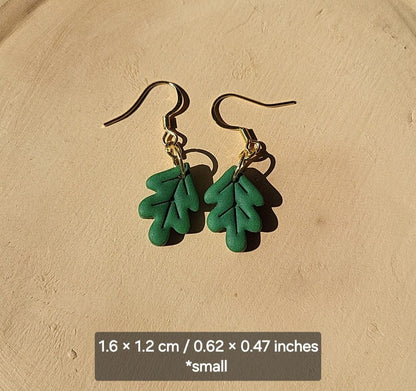Dark green oak leaf earrings