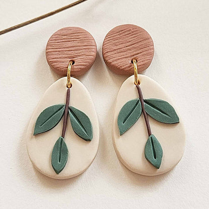 Green leaf earrings handmade