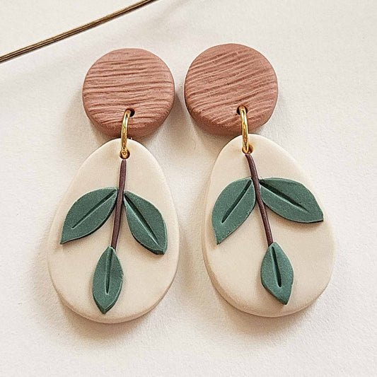 Green leaf earrings handmade