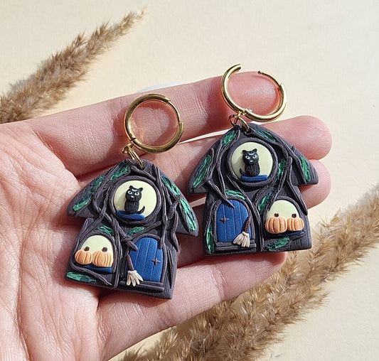 Halloween haunted house earrings