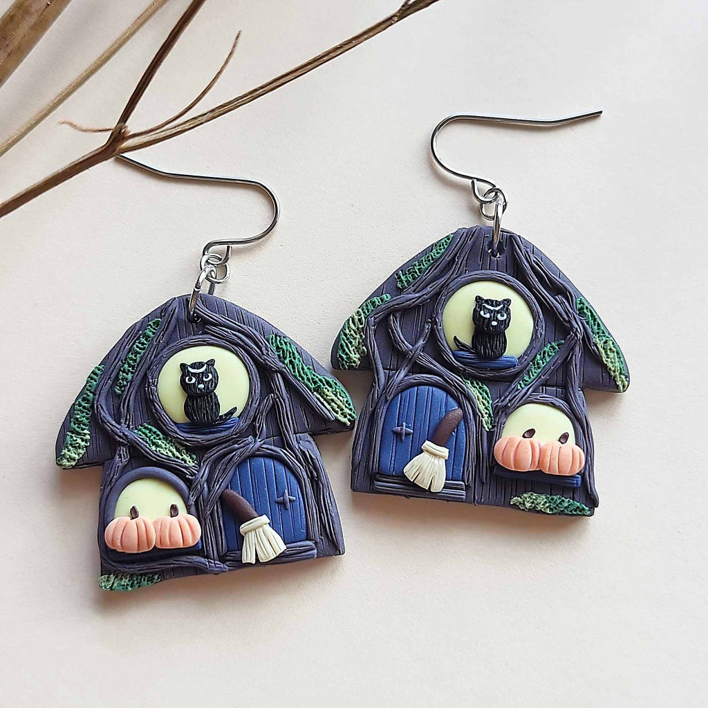 Halloween witch house earrings
