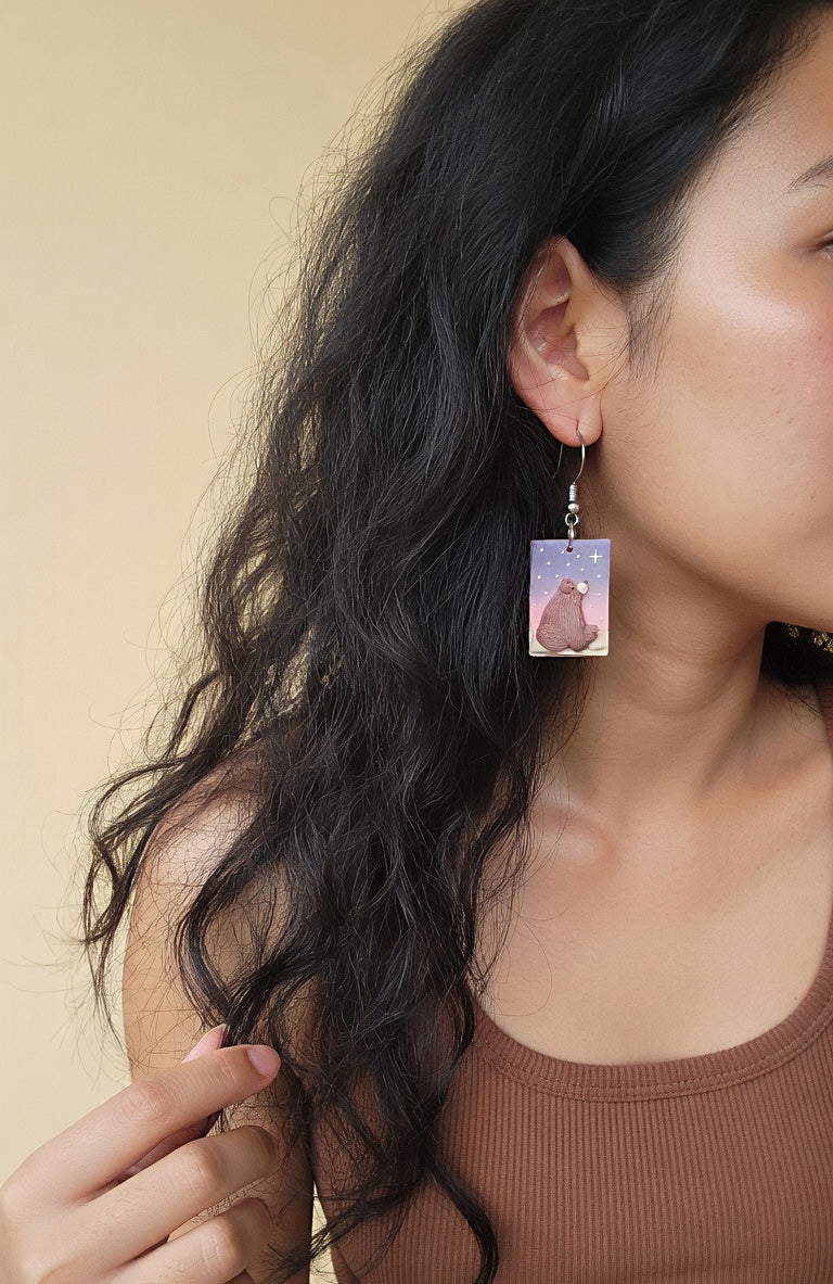 Handmade Grizzly bear polymer clay earrings, cute bear lover jewelry gift for women – Rankų darbo auskarai su meškiukais 