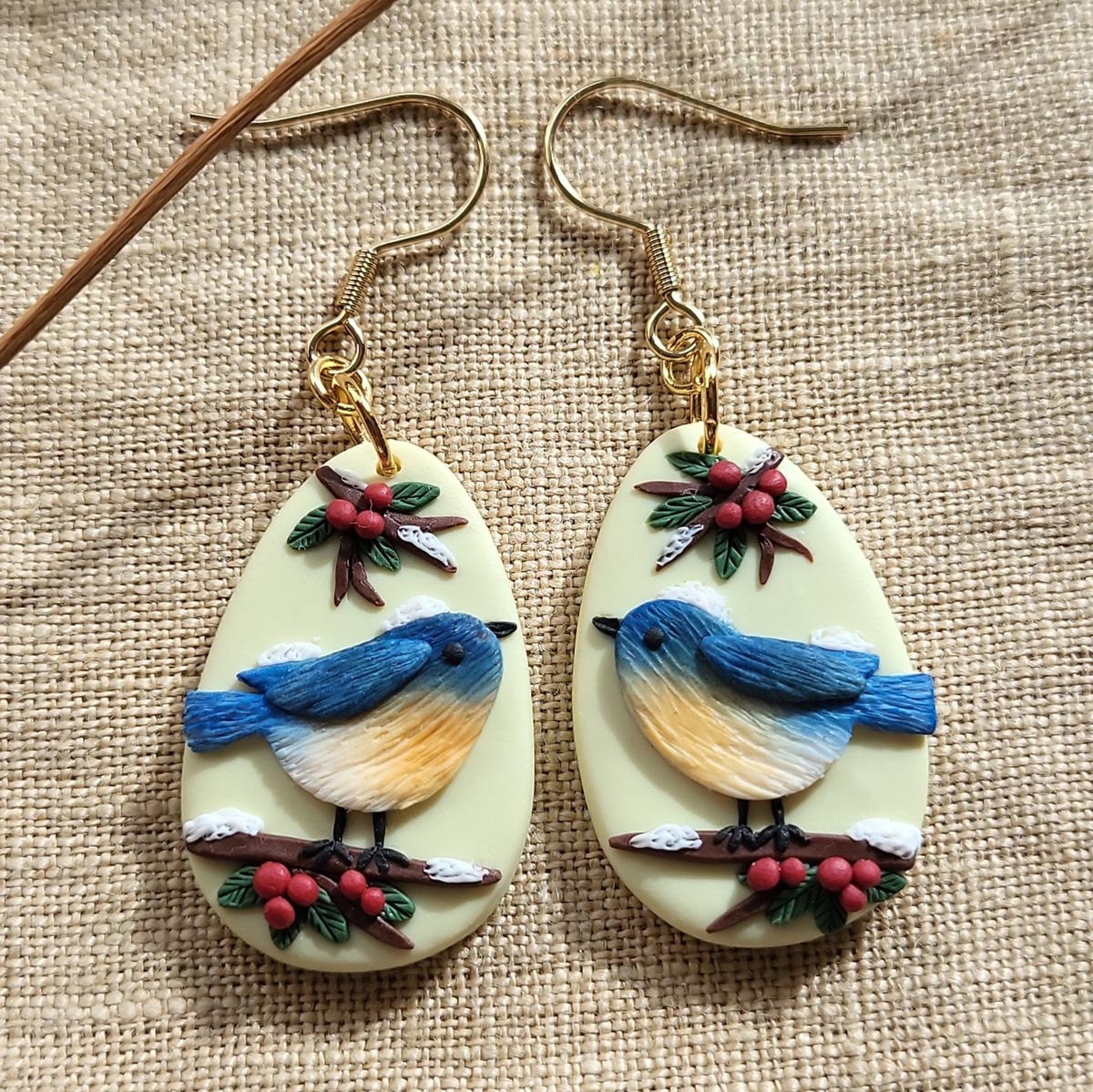 Handmade Blue Tit bird earrings – Rankų darbo auskarai „Mėlynosios zylės“