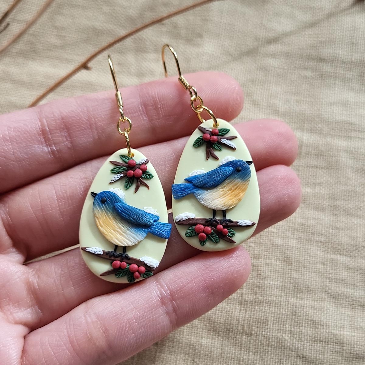 Handmade Blue Tit bird earrings – Rankų darbo auskarai „Mėlynosios 