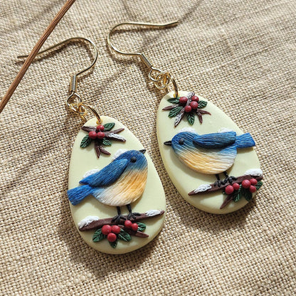 Handmade Blue Tit bird earrings – Rankų darbo auskarai „Mėlynosios 