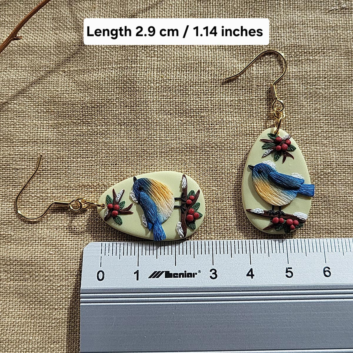 Handmade Blue Tit bird earrings – Rankų darbo auskarai „Mėlynosios 