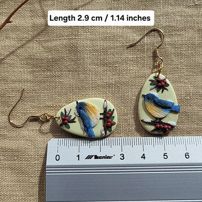Handmade Blue Tit bird earrings – Rankų darbo auskarai „Mėlynosios 