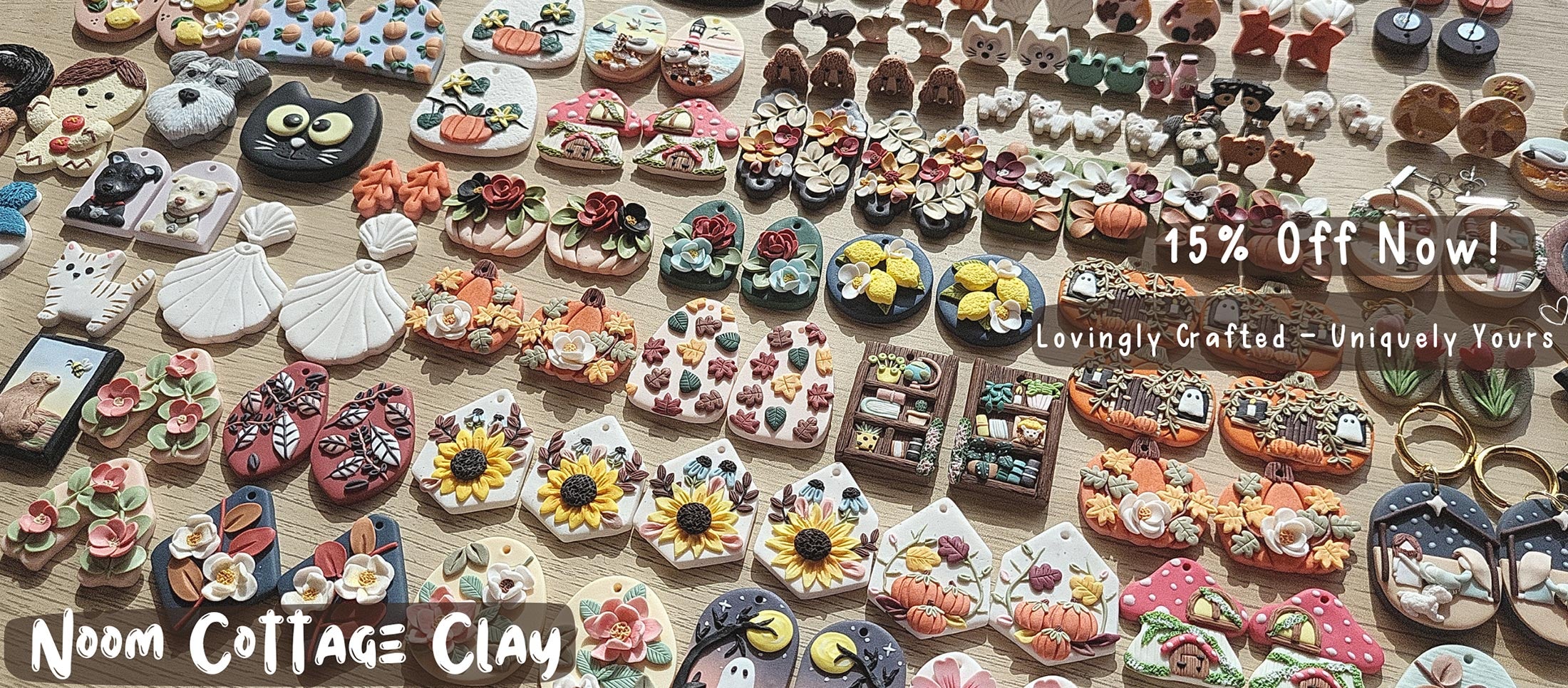 Cute and fun handmade polymer clay earrings - Rankų darbo auskarai su gėle ir gyvūnu