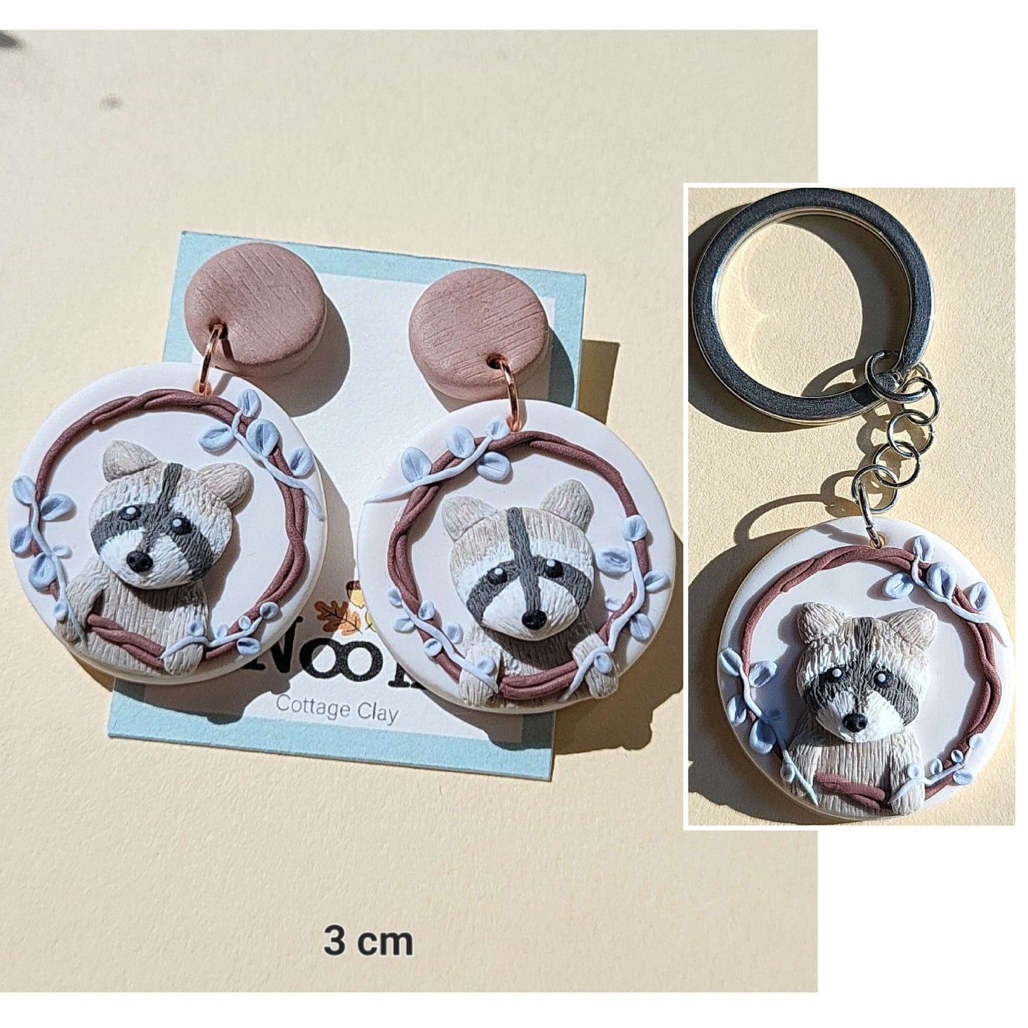 Cute raccoon earrings / keychain