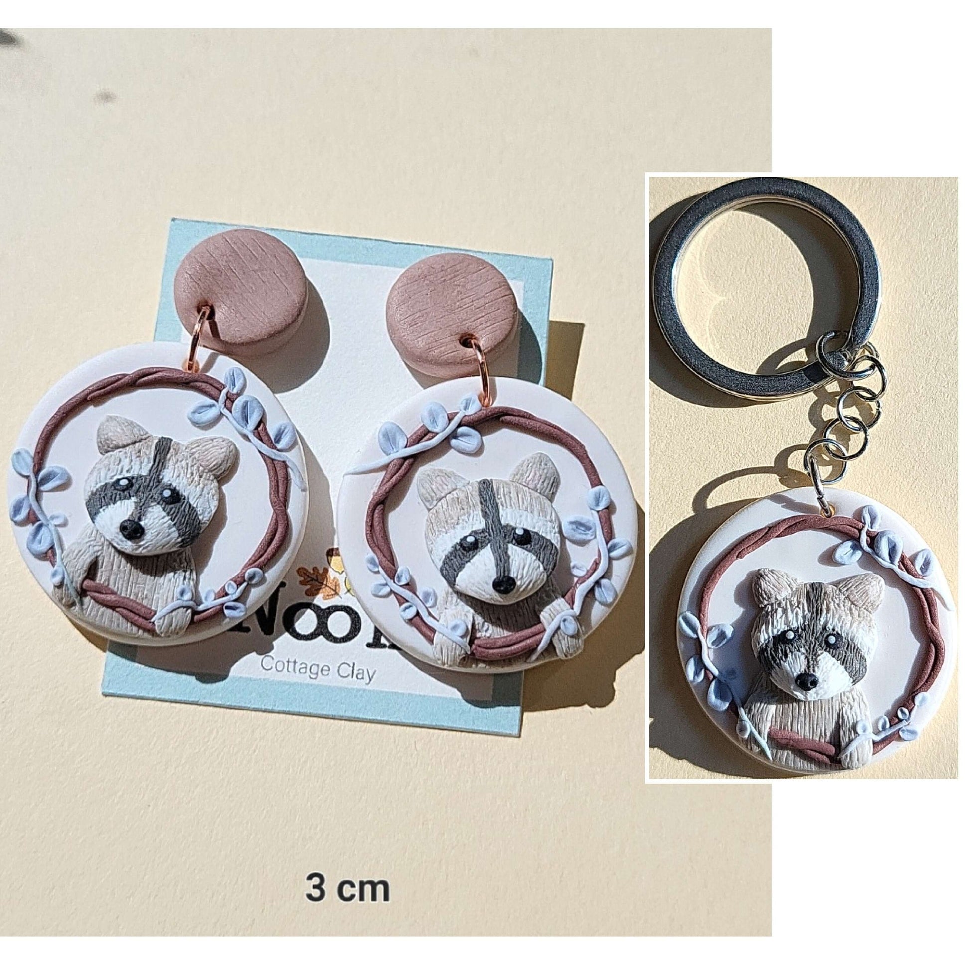 Cute raccoon earrings / keychain