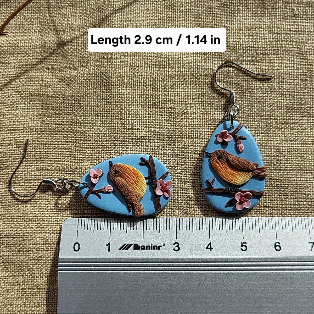 Handmade cute Robin bird polymer clay earrings - Rankų darbo auskarai „Liepsnelės“