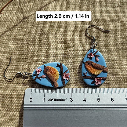 Handmade cute Robin bird polymer clay earrings - Rankų darbo auskarai „Liepsnelės“