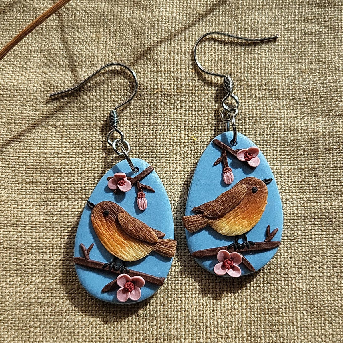 Handmade cute Robin bird polymer clay earrings - Rankų darbo auskarai „Liepsnelės“