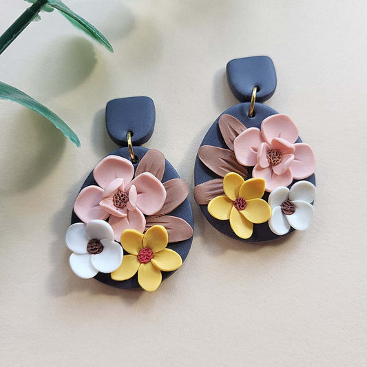 Handmade cute flower polymer clay earrings gift for her - Rankų darbo auskarai su gėlėmis