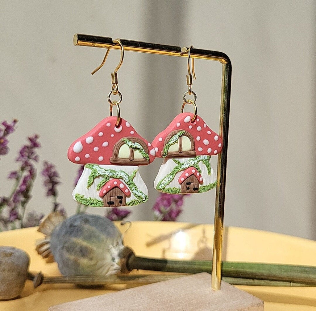 Fairy forest jewelry mushroom earrings - Rankų darbo auskaras su grybu