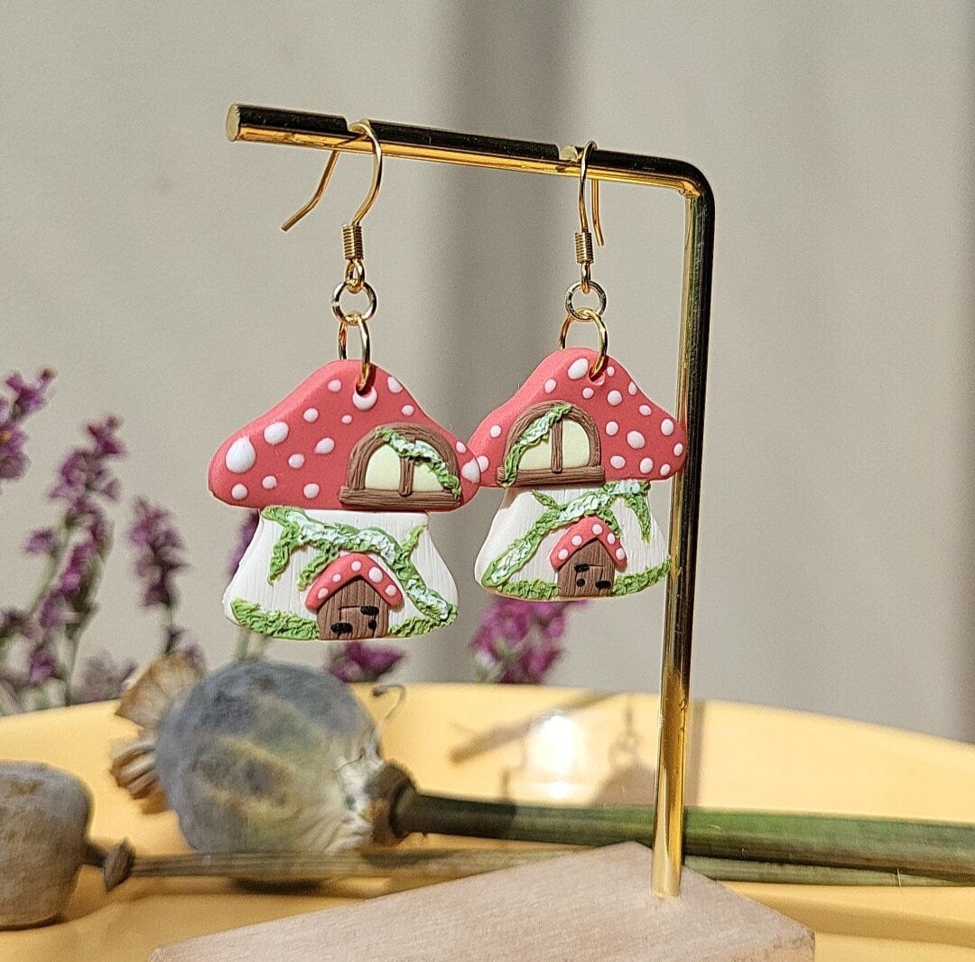 Fairy forest jewelry mushroom earrings - Rankų darbo auskaras su grybu