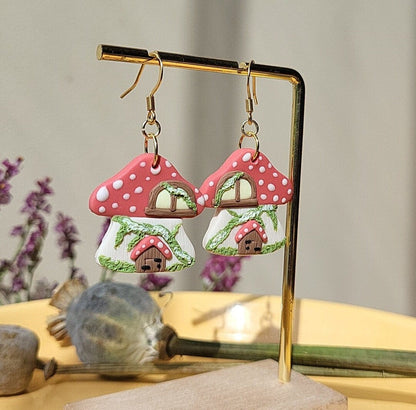 Fairy forest jewelry mushroom earrings - Rankų darbo auskaras su grybu