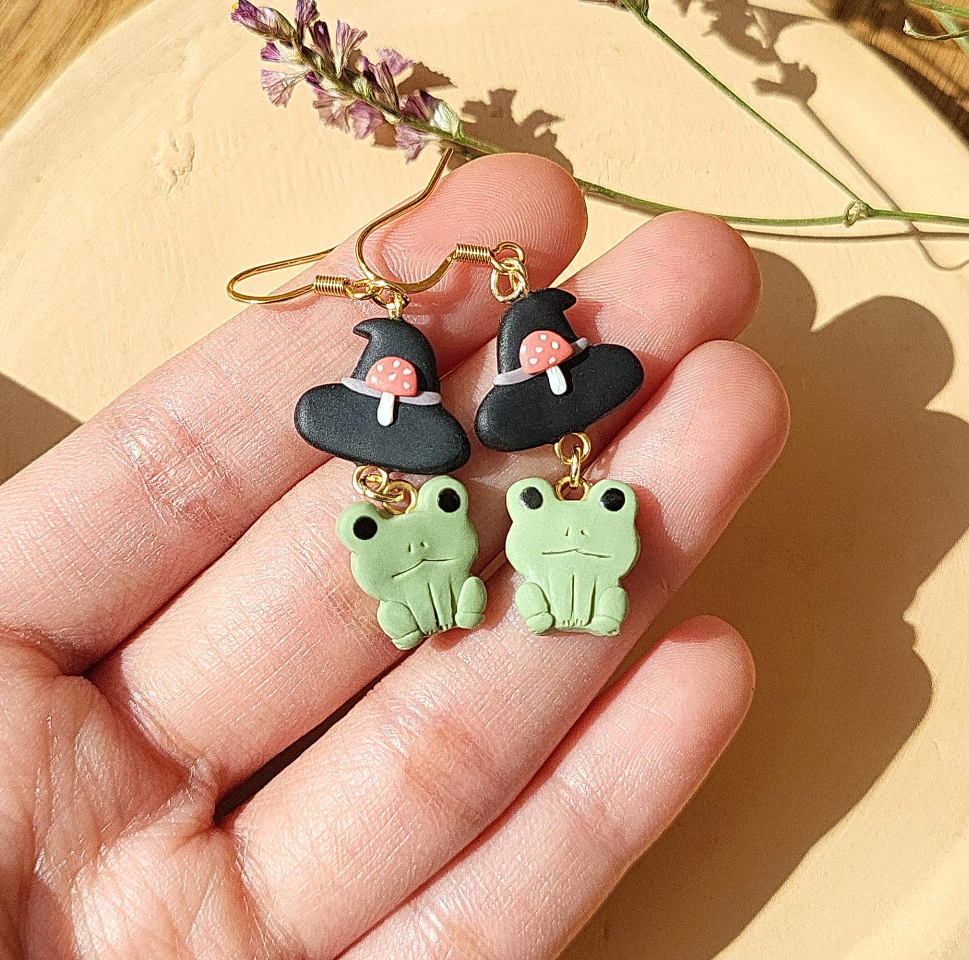 Frog witch earrings handmade