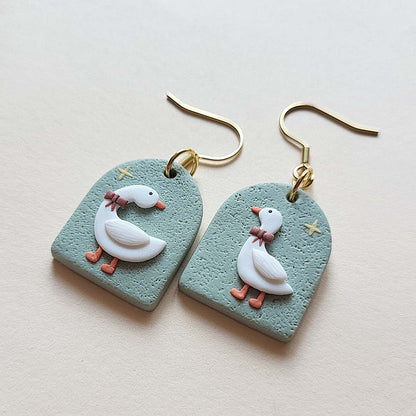 Goose polymer clay earrings handmade jewelry gift for women - Rankų darbo auskarai su žąsies dizainu iš polimerinio molio