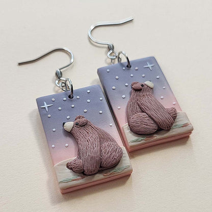 Handmade Grizzly bear polymer clay earrings, cute bear lover jewelry gift for women – Rankų darbo auskarai su meškiukais 