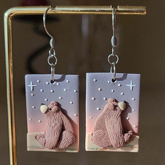 Handmade Grizzly bear polymer clay earrings, cute bear lover jewelry gift for women – Rankų darbo auskarai su meškiukais 