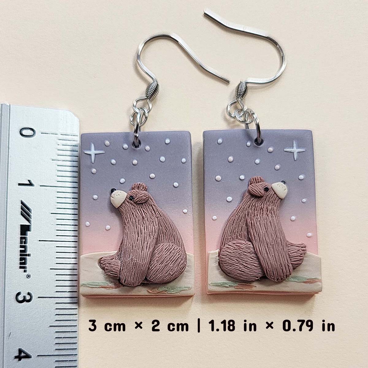 Handmade Grizzly bear polymer clay earrings, cute bear lover jewelry gift for women – Rankų darbo auskarai su meškiukais 
