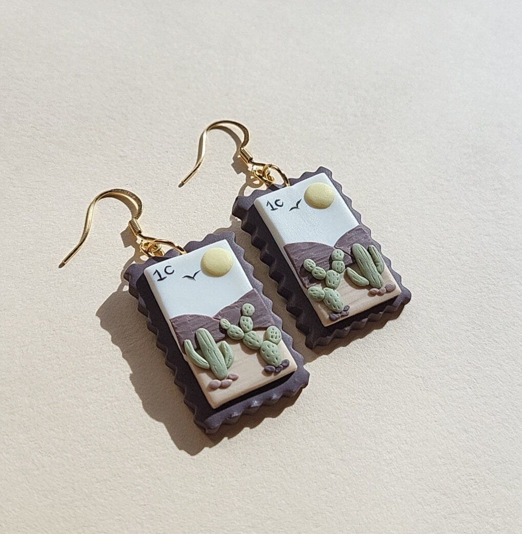 Cactus desert mountain earrings