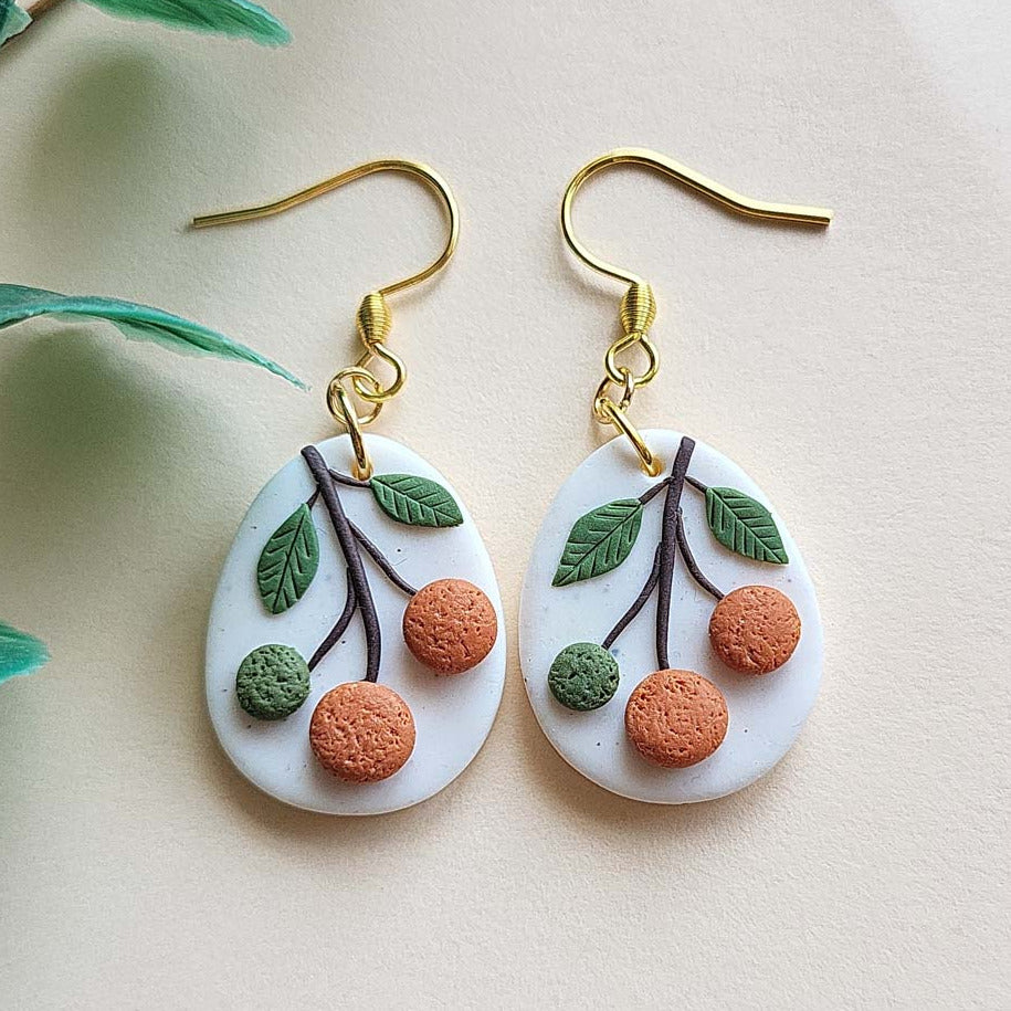 Handmade cute orange fruit polymer clay earrings handmade jewelry for women - Rankų darbo auskarai su apelsinų motyvu iš polimerinio molio