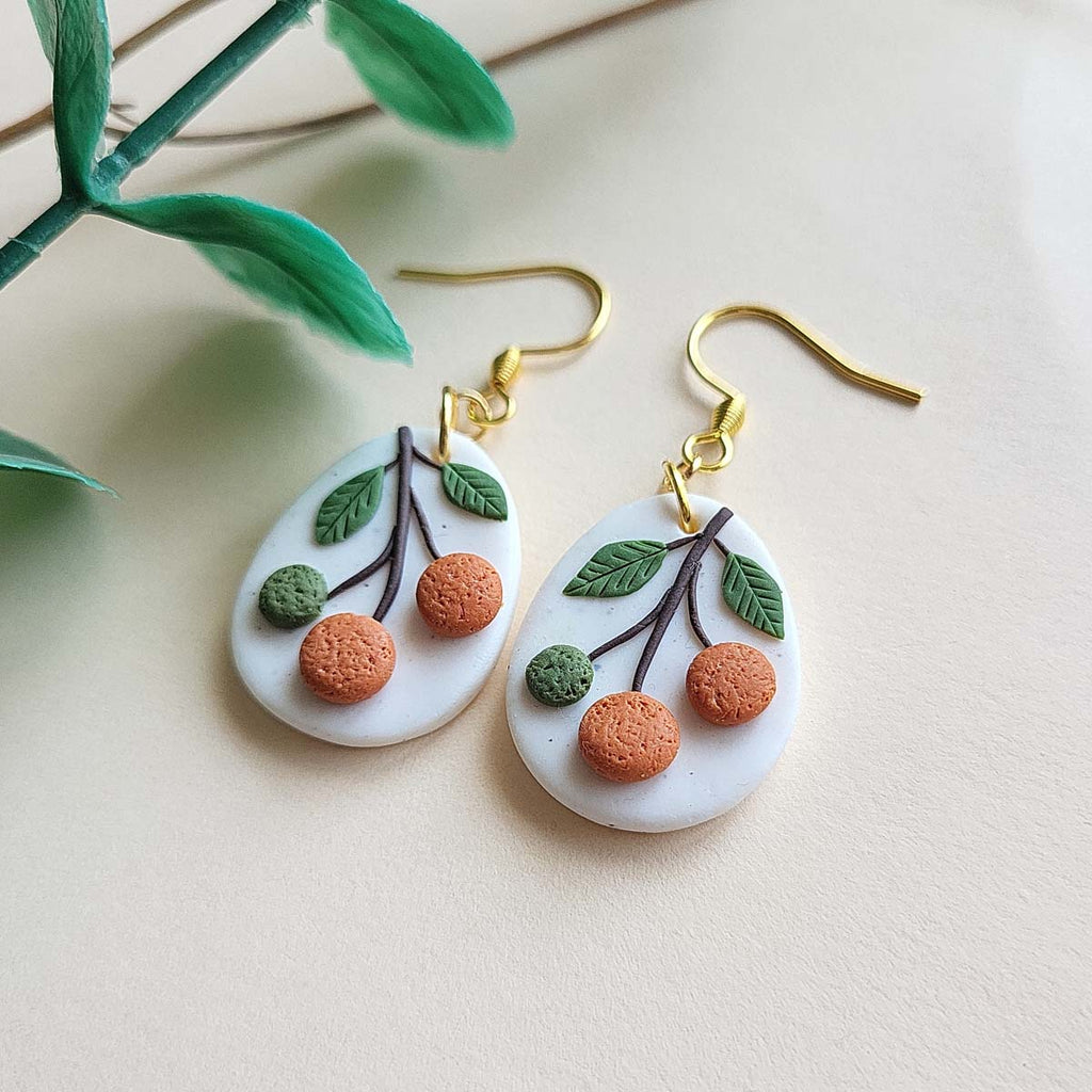 Orange fruit polymer clay earrings handmade jewelry for women - Rankų darbo auskarai su apelsinų motyvu iš polimerinio molio