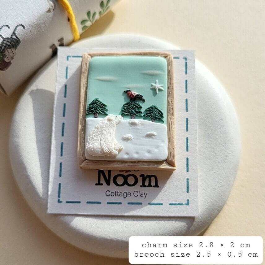 Handmade polar bear brooch, polymer clay brooch gift – Rankų darbo sagė su baltuoju lokiu