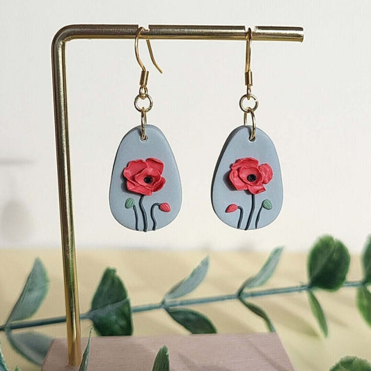 Poppy flower polymer clay earrings