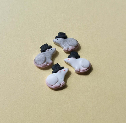 Handmade fancy rat stud earrings with top hat - Unique gift for rat lovers.