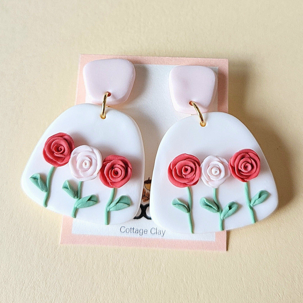 Polymer clay rose earrings