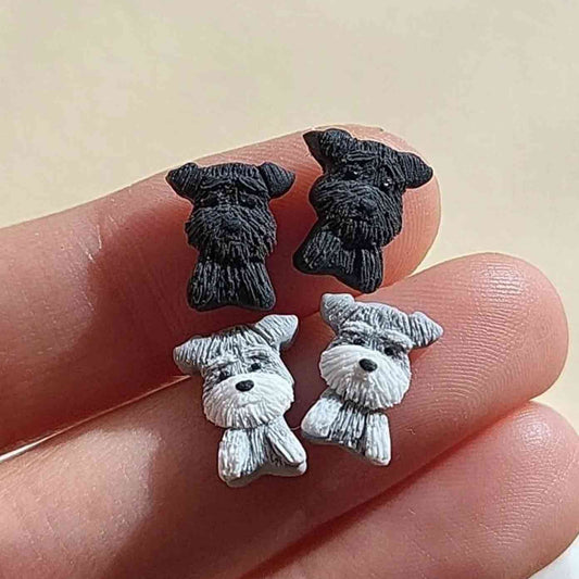 Handmade Schnauzer dog stud earrings, polymer clay dog jewelry gift – Rankų darbo smeigiami auskarai su šnauceriu