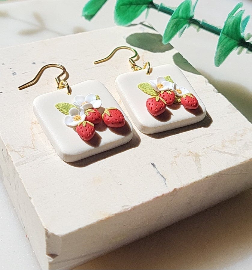 Handmade strawberry polymer clay earrings