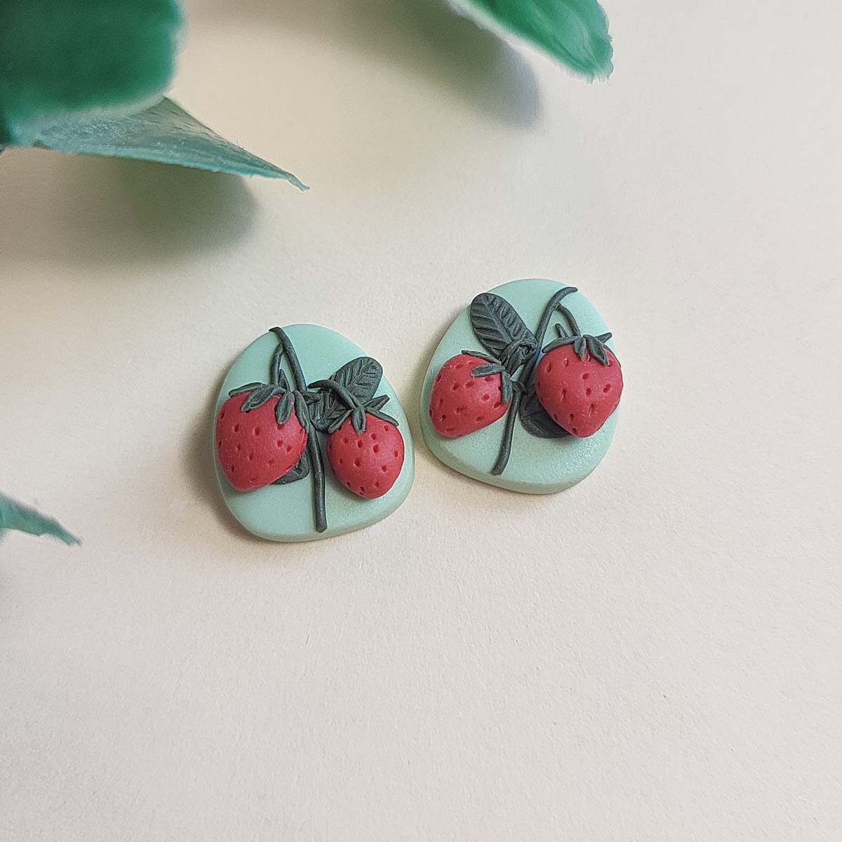 Strawberry stud earrings - Rankų darbo auskarai su braškėmis