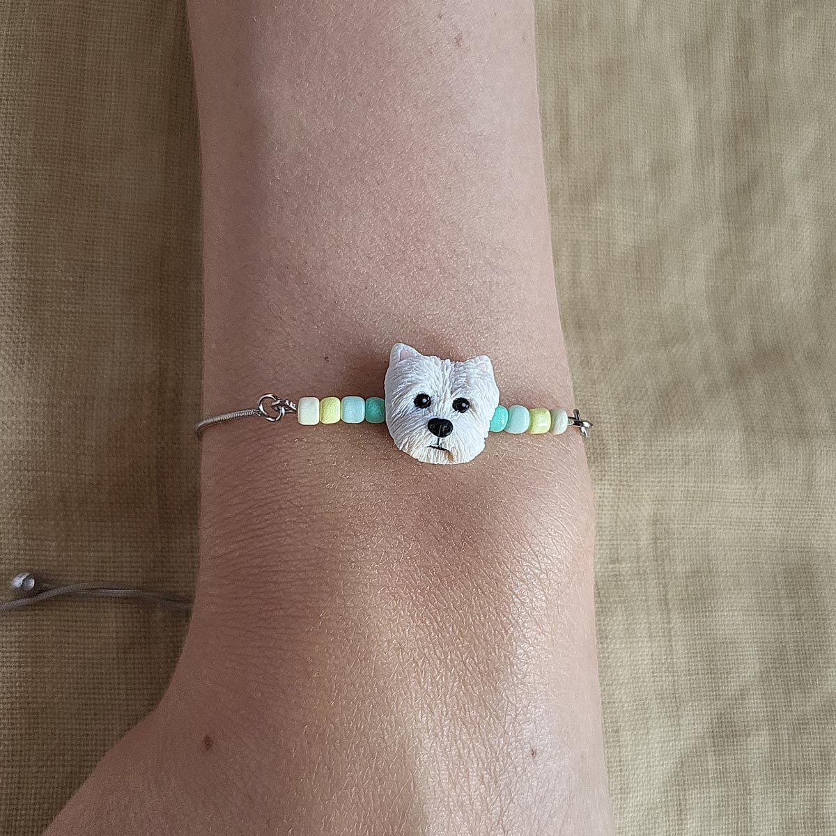 Handmade cute Westie dog bracelet -Miela Vestuko šuns apyrankė