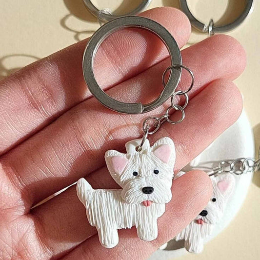 Handmade Westie dog keychain, polymer clay Westie lover gift – Rankų darbo raktų pakabukas su Westie šuo 