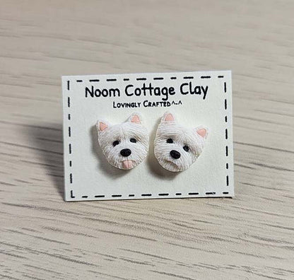 Handmade Westie dog stud earrings, polymer clay dog jewelry gift – Rankų darbo smeigiami auskarai su Vakarų Highland baltoji terjeras
