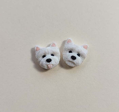 Handmade Westie dog stud earrings, polymer clay dog jewelry gift – Rankų darbo smeigiami auskarai su Vakarų Highland baltoji terjeras