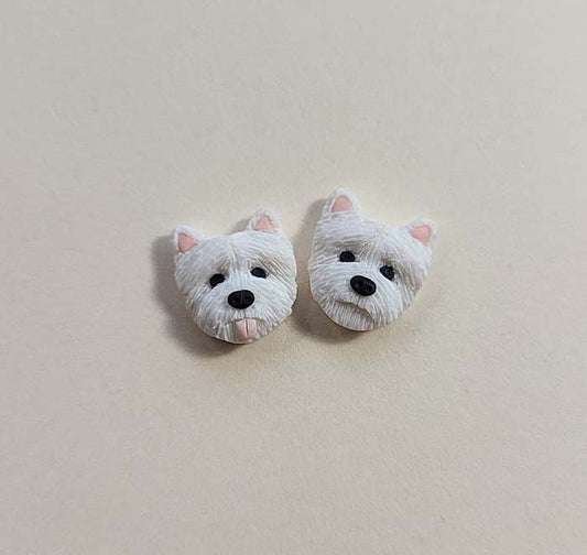 Handmade Westie dog stud earrings, polymer clay dog jewelry gift – Rankų darbo smeigiami auskarai su Vakarų Highland baltoji terjeras