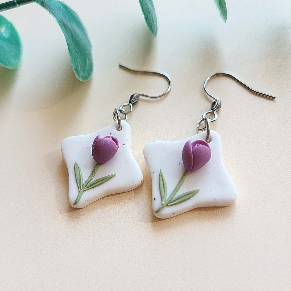 Cute small Tulip flower polymer clay earrings handmade jewelry