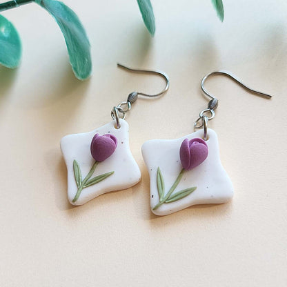 Cute small Tulip flower polymer clay earrings handmade jewelry